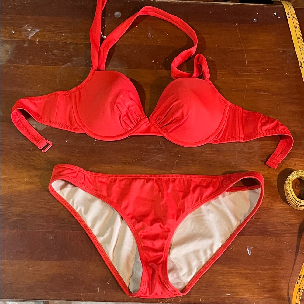 J. Crew Coral Red Bikini Top and Bottom set